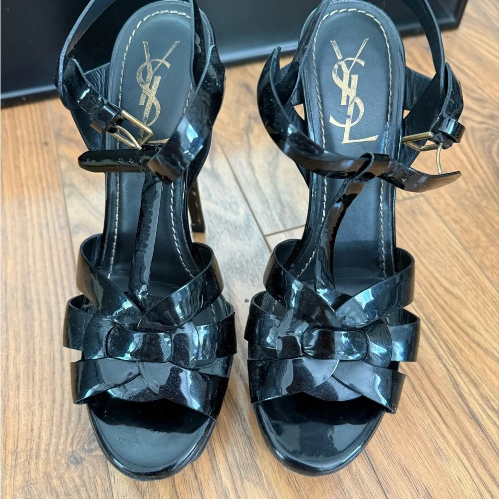 Saint Laurent Black Patent Leather Platform Heels - Picture 8 of 8